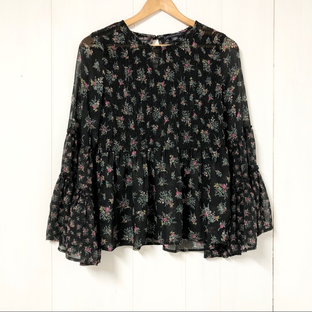 AEO Boho Floral Sheer Bell Sleeve Top